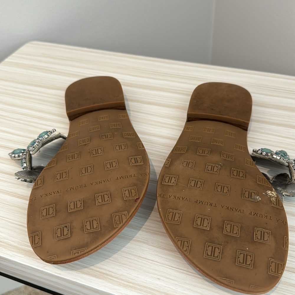 Ivanka Trump Tan Sandals with Aqua Floral Gem Accents - Picture 8 of 9